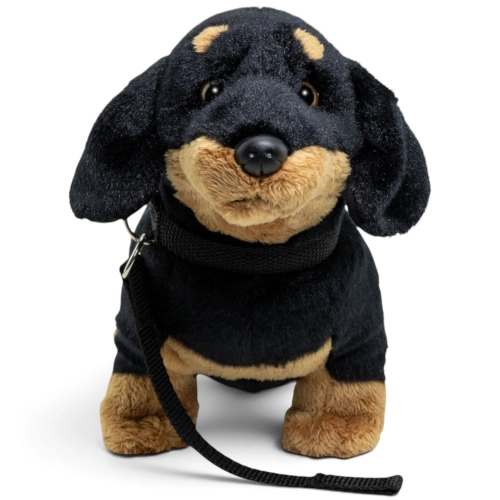 Carl Dick Plush Toy Dachshund standing black with lead