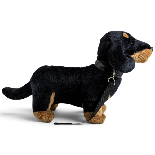 Carl Dick Plush Toy Dachshund standing black with lead
