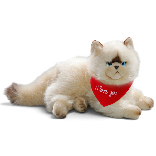 Carl Dick liegende Perserkatze als Plüschtier mit bedruckbarem Logo-Halstuch