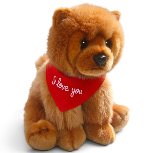 Carl Dick sitzender Chow-Chow als Plüschtier mit bedruckbarem Logo-Halstuch
