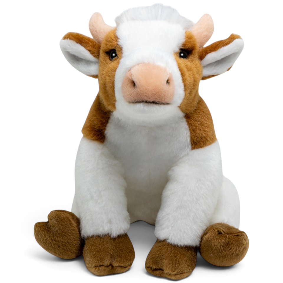 Carl Dick Plush Toy Cow sitting brown-white