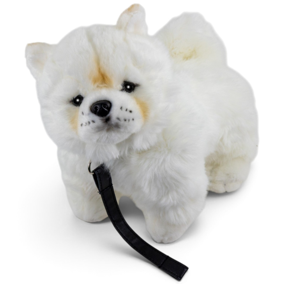 Carl Dick Plush Toy Chow Chow with leash white