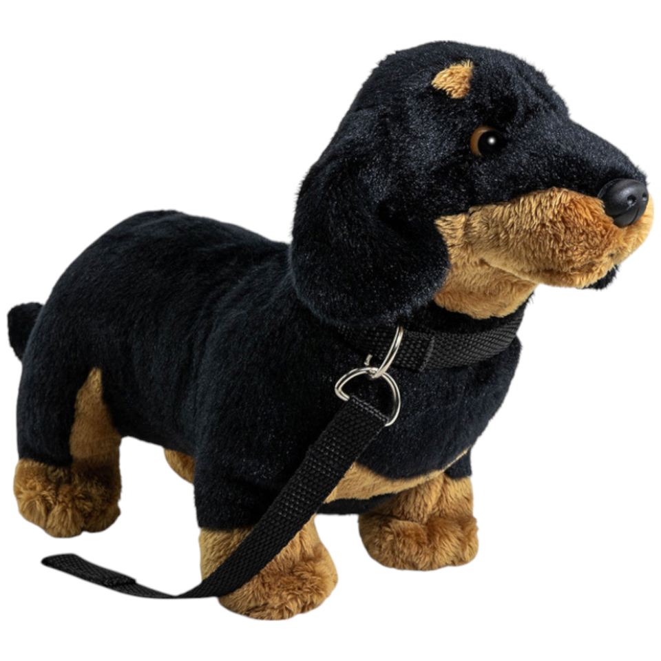 Carl Dick Plüschtier Dackel stehend schwarz mit Leine
