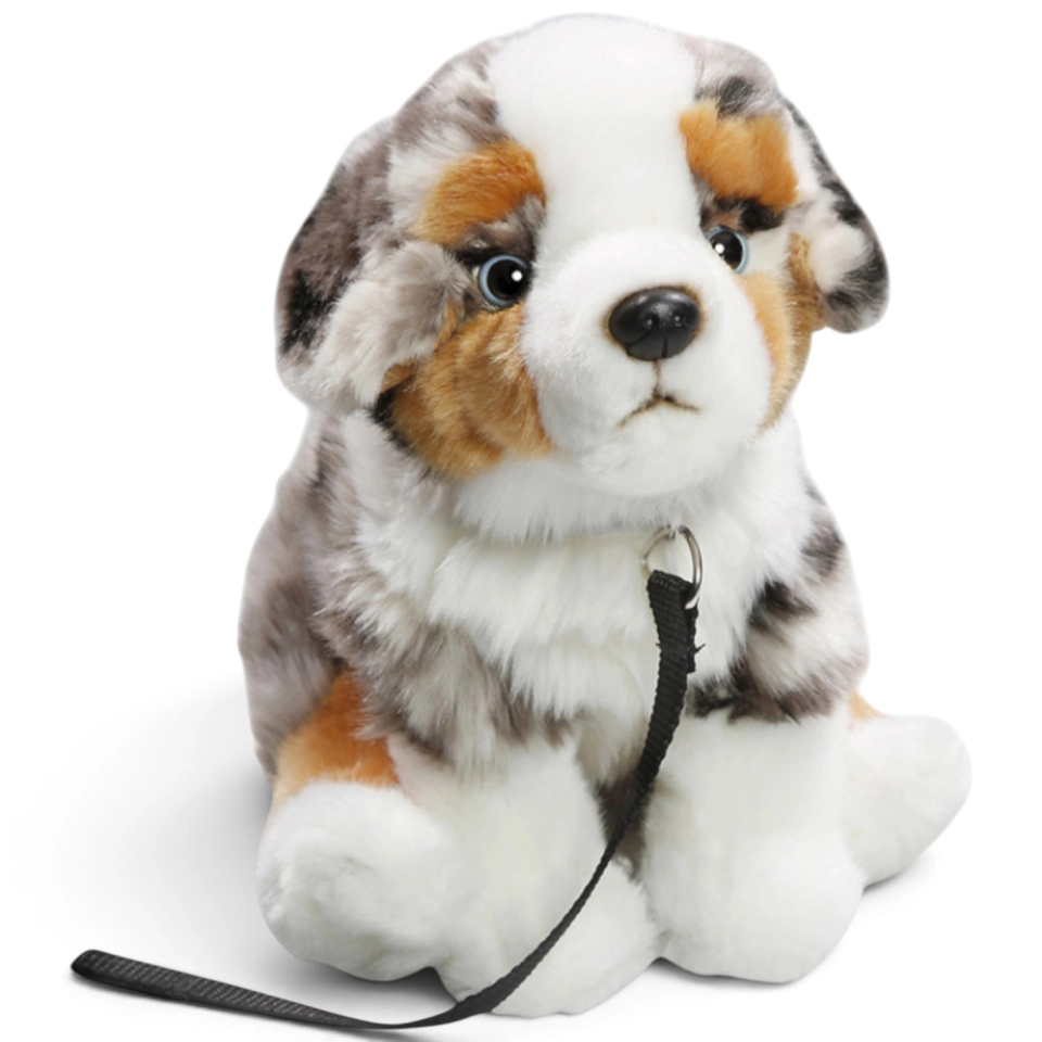 Carl Dick Plush Toy Australian Shepherd Dog sitting with Lead