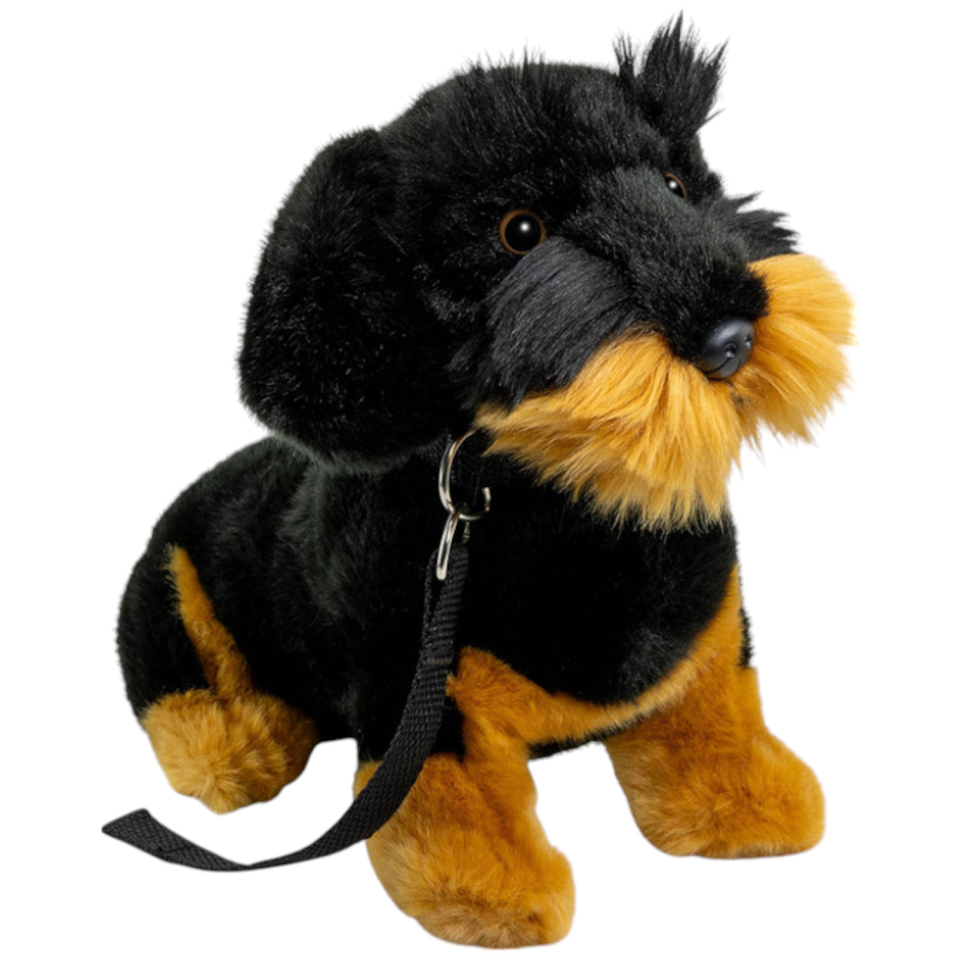 Carl Dick Plüschtier Dackel mit Leine, Rauhaardackel sitzend